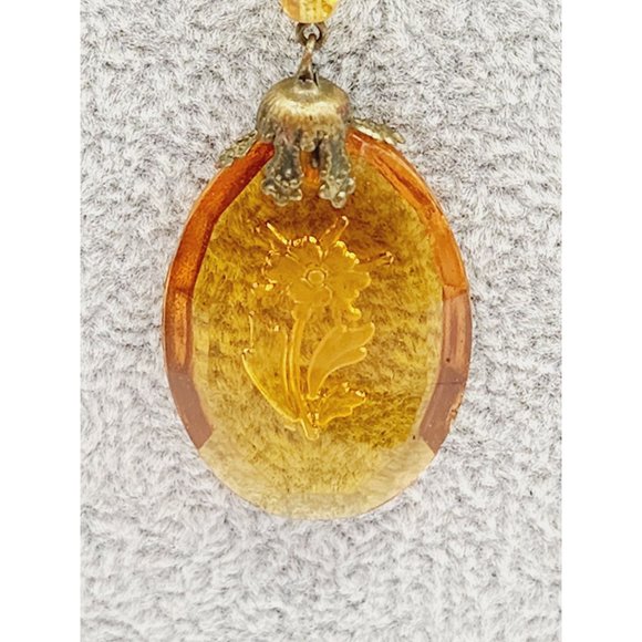 Antique Art Nouveau Czech Flower Intaglio Glass Pendant Necklace (A472) - Picture 2 of 4